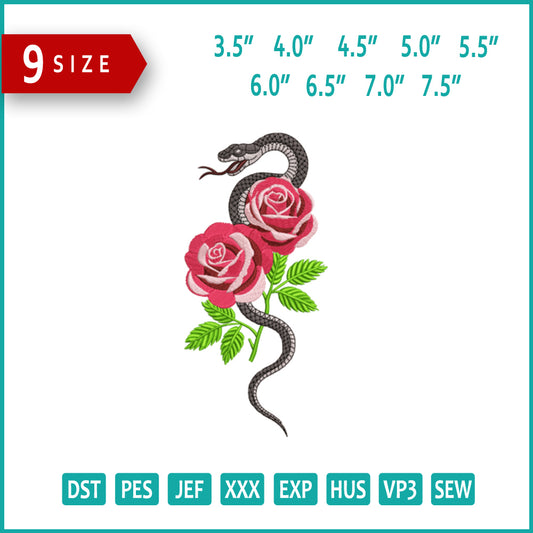 Serpent Roses Embroidery Design Files - 9 Size's