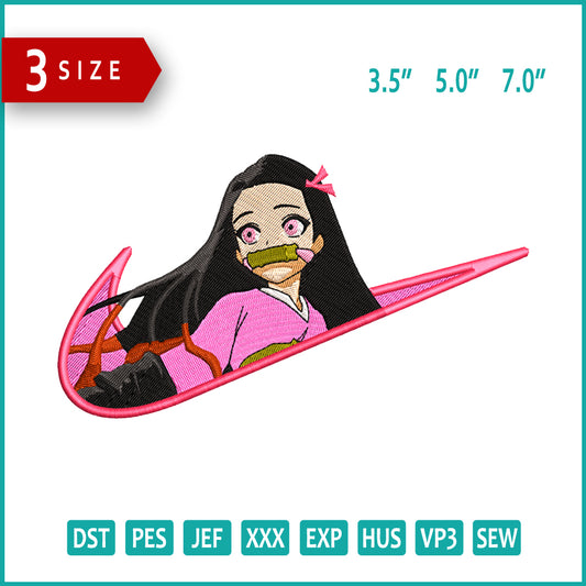 Nezuko Kamado Swoosh v4 Embroidery Design Files - 3 Size's