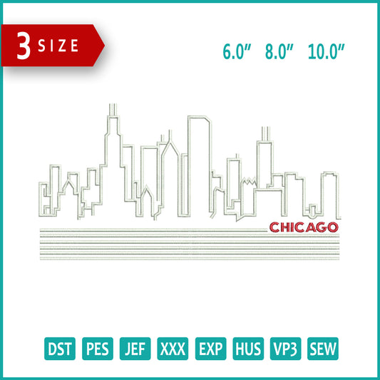 Chicago City Embroidery Design Files - 3 Size's