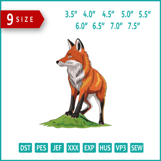 Regal Fox on the Hill Embroidery Design Files - 9 Size's