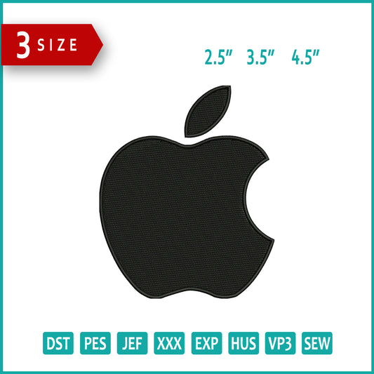 Apple Logo Embroidery Design Files - 3 Size's