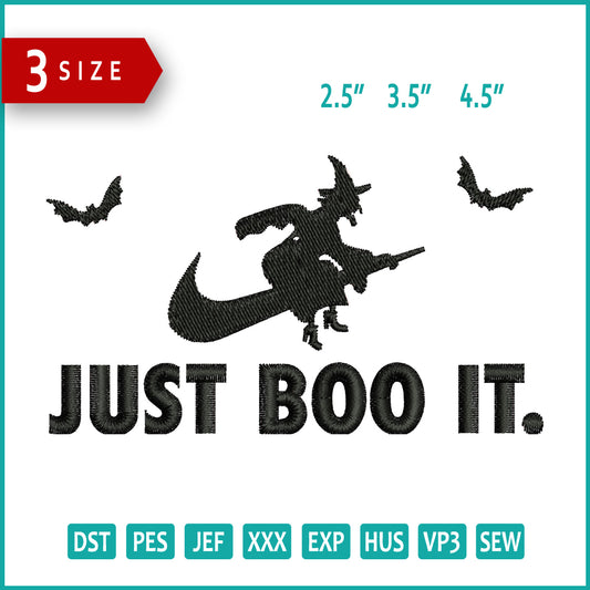 Just Boo It Witch Nike Swoosh Embroidery Design Files - 3 Size's