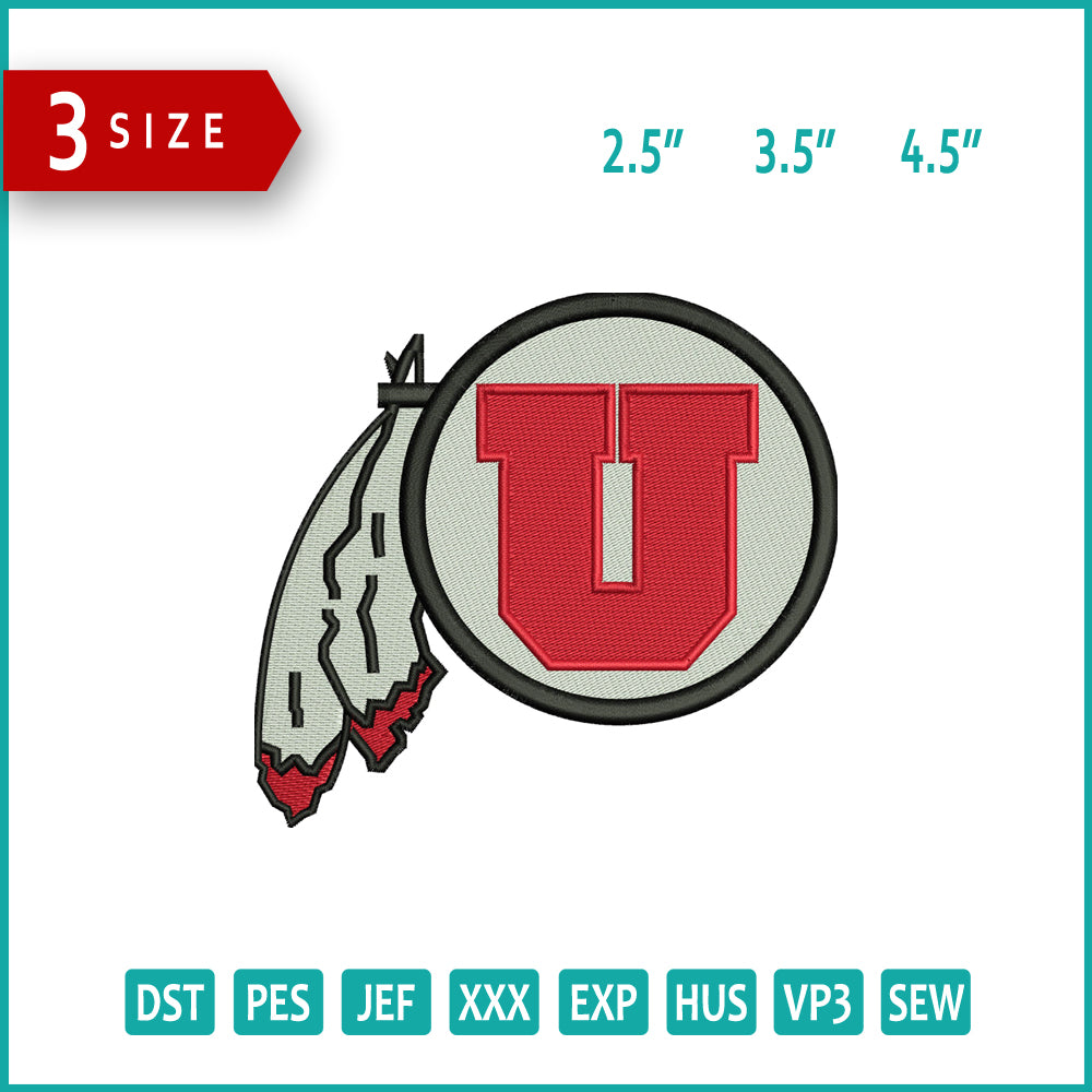 Utah Utes football Logo Embroidery Design Files - 3 Size's