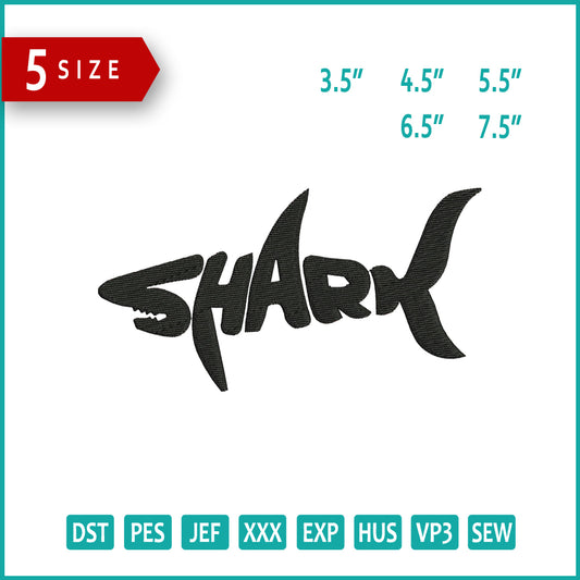 Shark Logo Embroidery Design Files - 5 Size's