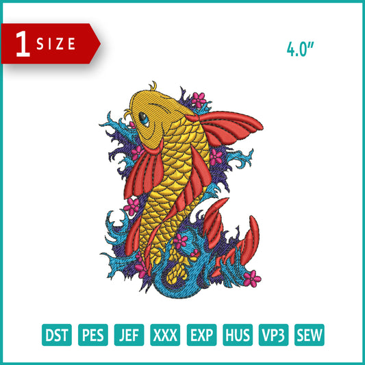 Golden Carp Embroidery Design Files - 1 Size