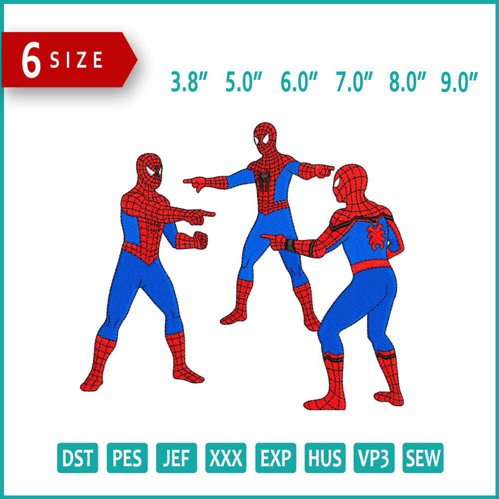 Three Spidermans Embroidery Design Files - 6 Sizes