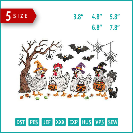 Witch Chicken Embroidery Design Files - 5 Size's