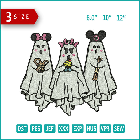 Mickey Family Ghost Embroidery Design Files - 3 Size's