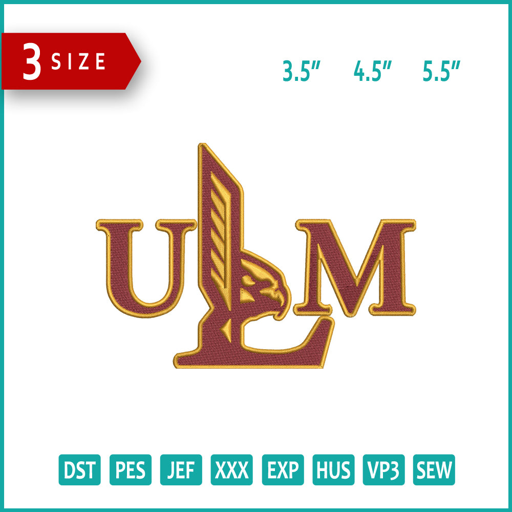 Louisiana Monroe Logo Embroidery Design Files - 3 Size's