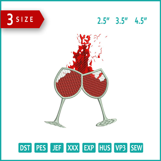 Wine Glass Embroidery Design Files - 3 Size's