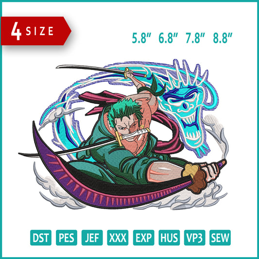 Roronoa Zoro v14 Embroidery Design Files - 4 Size's