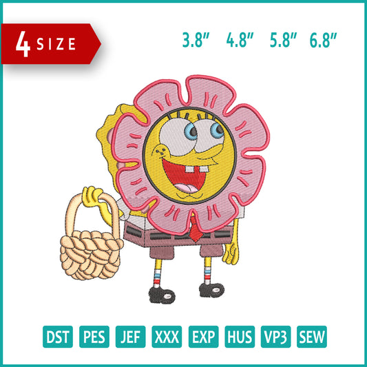 Spongbob Sunflower Embroidery Design Files - 4 Size's