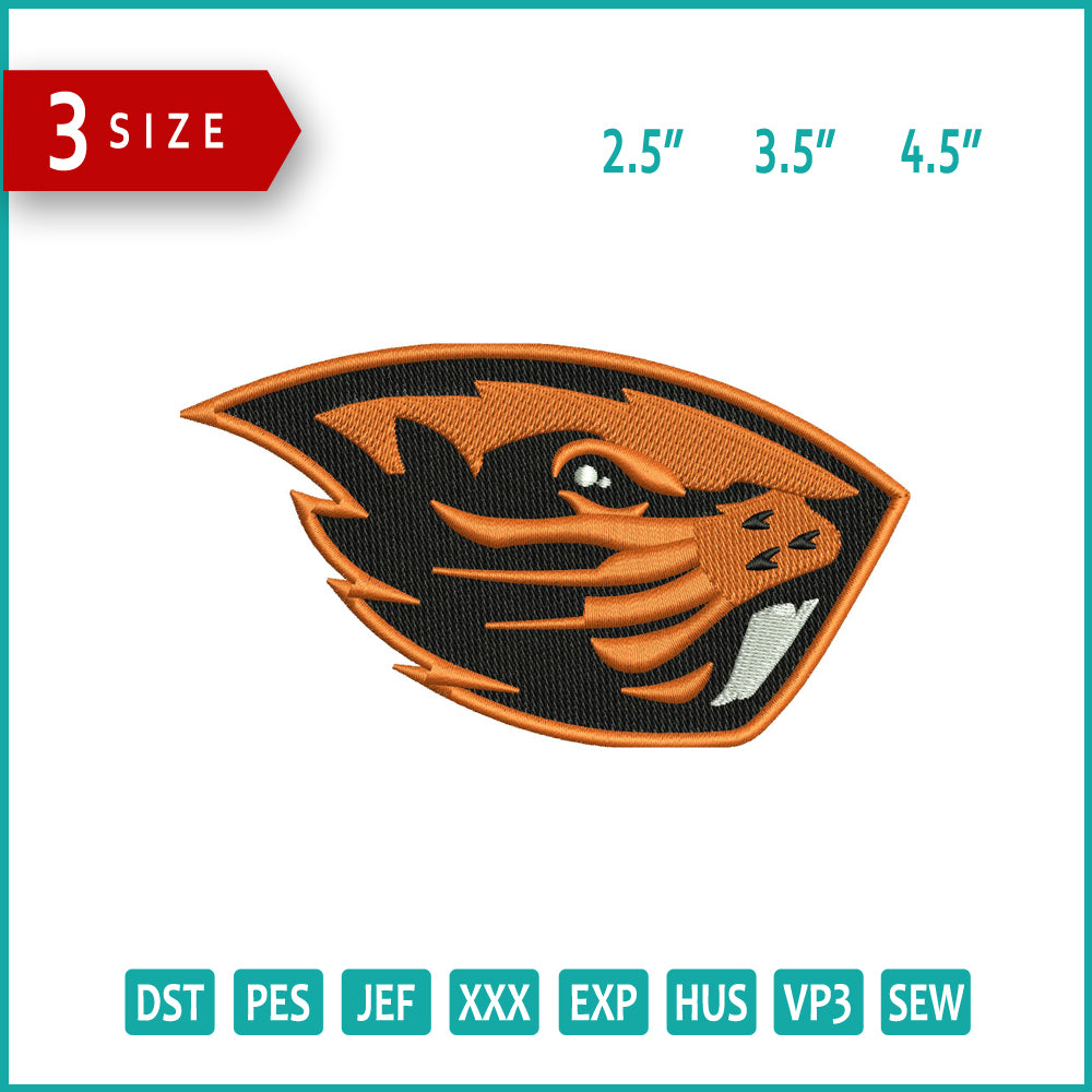 Oregon State Beavers Logo Embroidery Design Files - 3 Size's