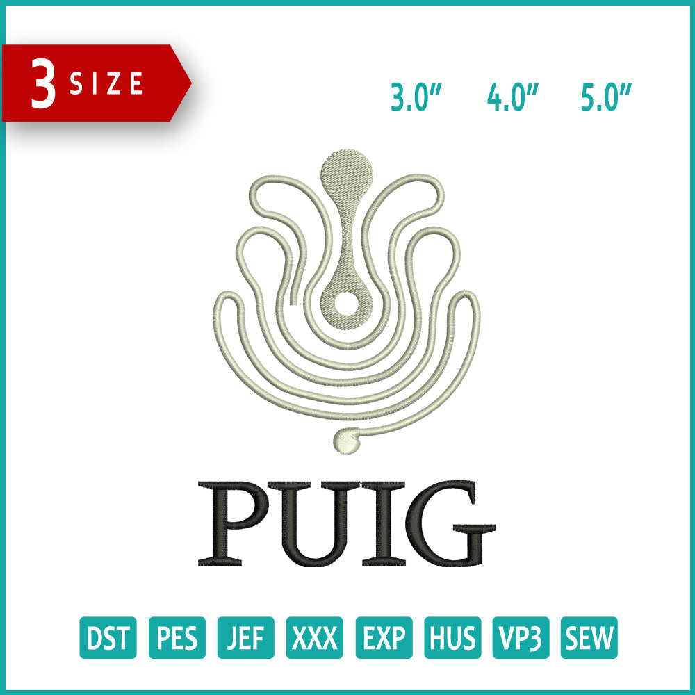 PUIG Logo Embroidery Design Files - 3 Size's