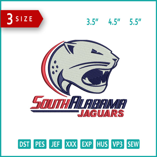 South Alabama Jaguars Logo Embroidery Design Files - 3 Size's