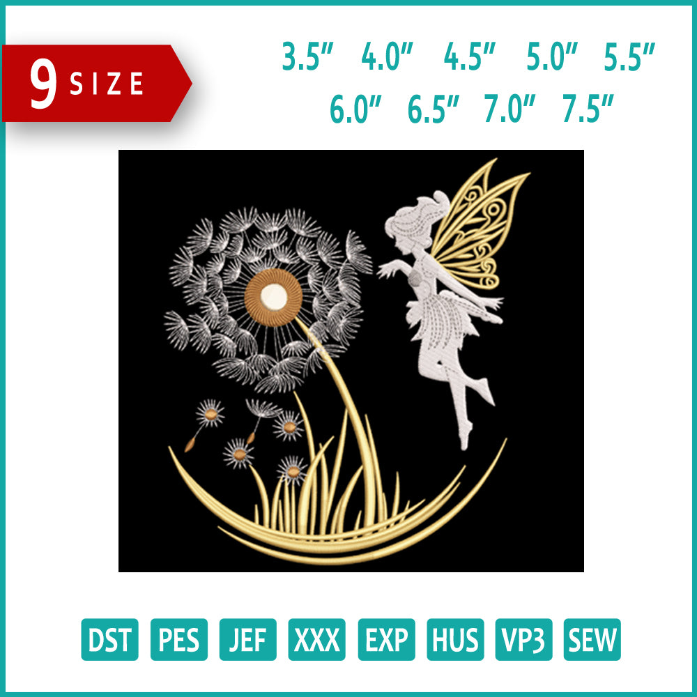 Fairy and Dandelion Wishes Embroidery Design Files - 9 Size's