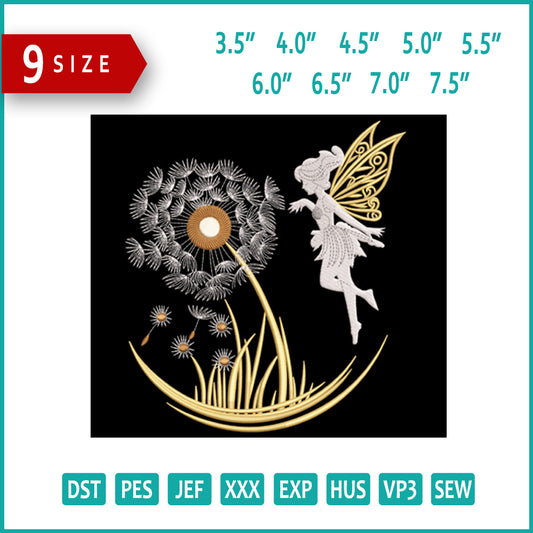 Fairy and Dandelion Wishes Embroidery Design Files - 9 Size's