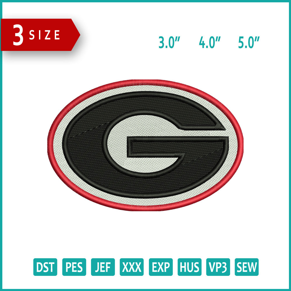 Georgia Bulldogs Football Logo Embroidery Design Files - 3 Size's