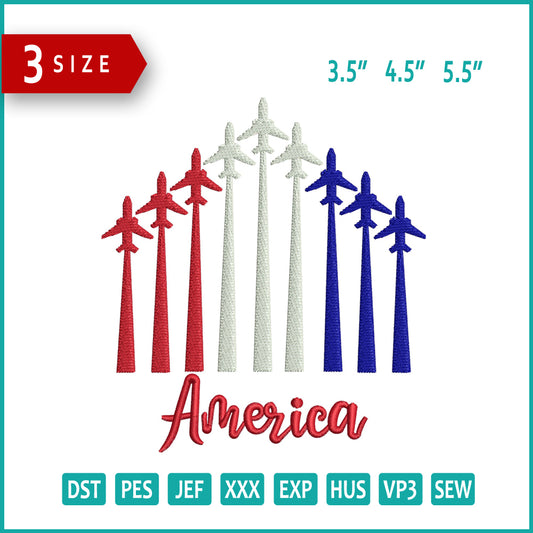 4th July America Aeroplan Tribute Embroidery Design Files - 3 Size's