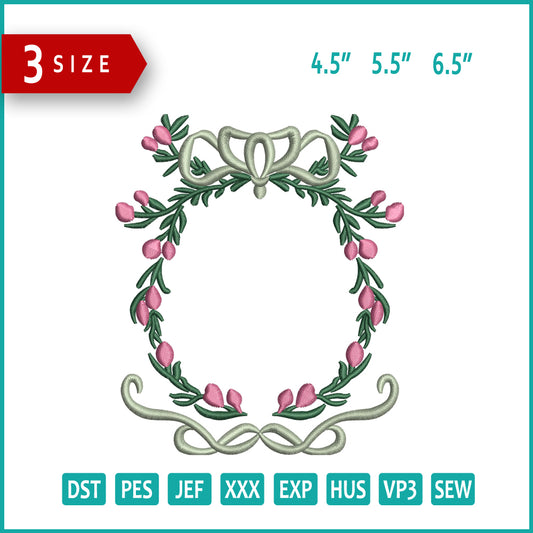 Crest With Flowers Embroidery Files - 3 Size's