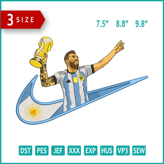 Lionel Messi Swoosh v2 Embroidery Design Files - 3 Sizes
