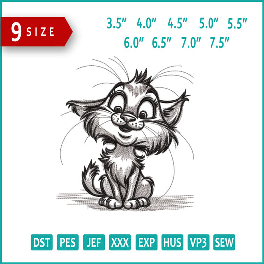 Playful Cat Embroidery Design Files - 9 Size's