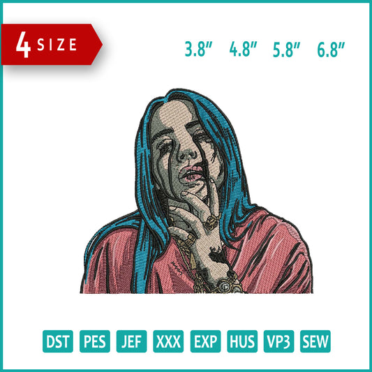 Billie Eilish Ocean Eyes Embroidery Design Files - 5 Sizes