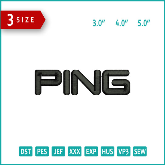 Ping Logo Embroidery Design Files - 3 Size's