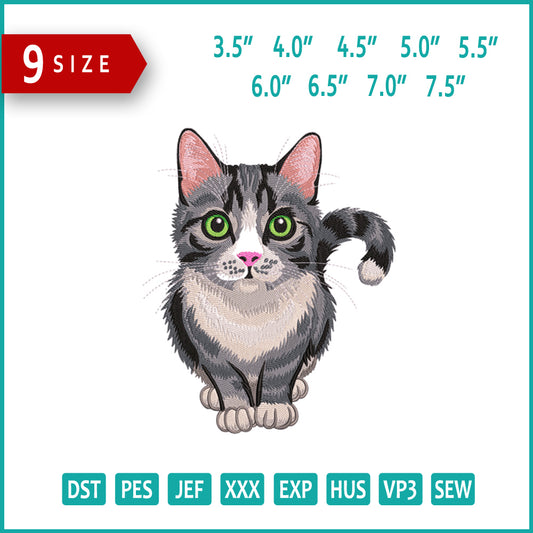 Tabby Cat Embroidery Design Files - 9 Size's