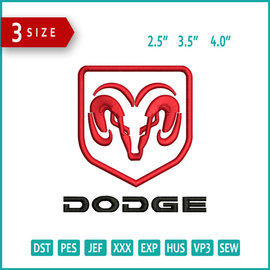 Dodge Logo Embroidery Design Files - 3 Size's