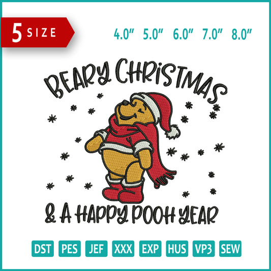 Beary Christmas & a Happy Pooh Year Embroidery Design Files - 5 Size's