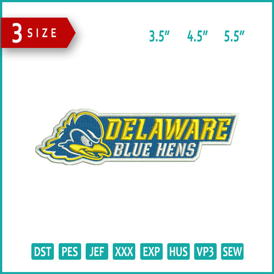 Delaware Blue Hens Logo Embroidery Design Files - 3 Size's