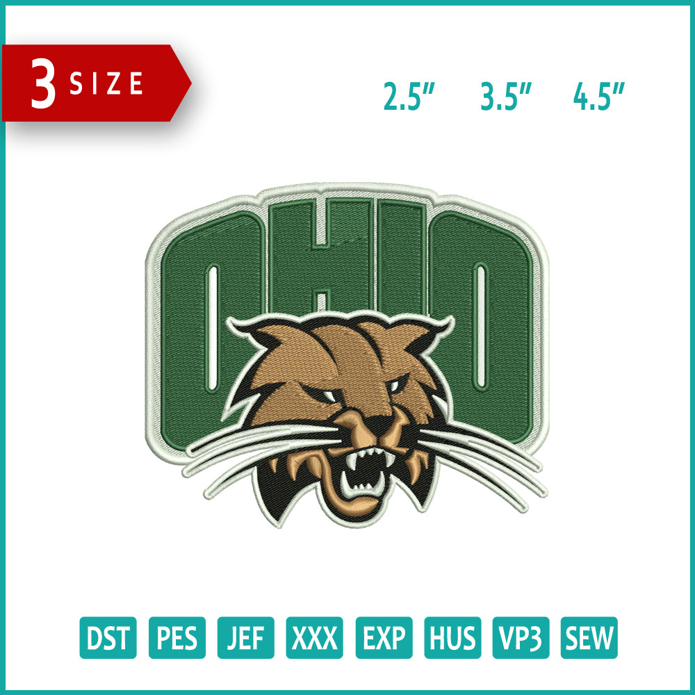 Ohio Bobcats Logo Embroidery Design Files - 3 Size's