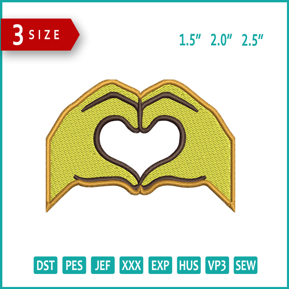 Heart Hands Emoji Embroidery Design Files - 3 Size's
