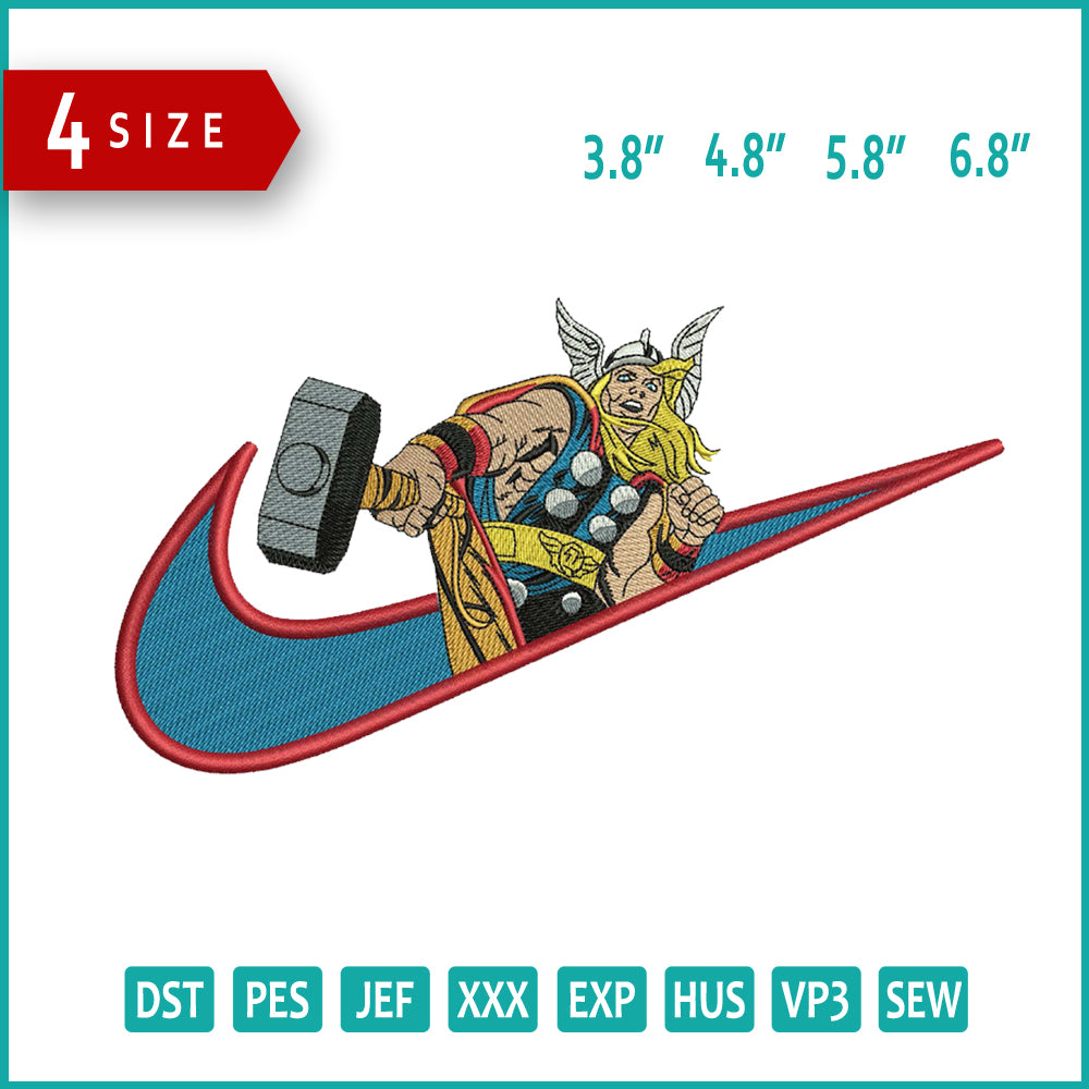 Thor Swoosh Embroidery Design Files - 5 Sizes
