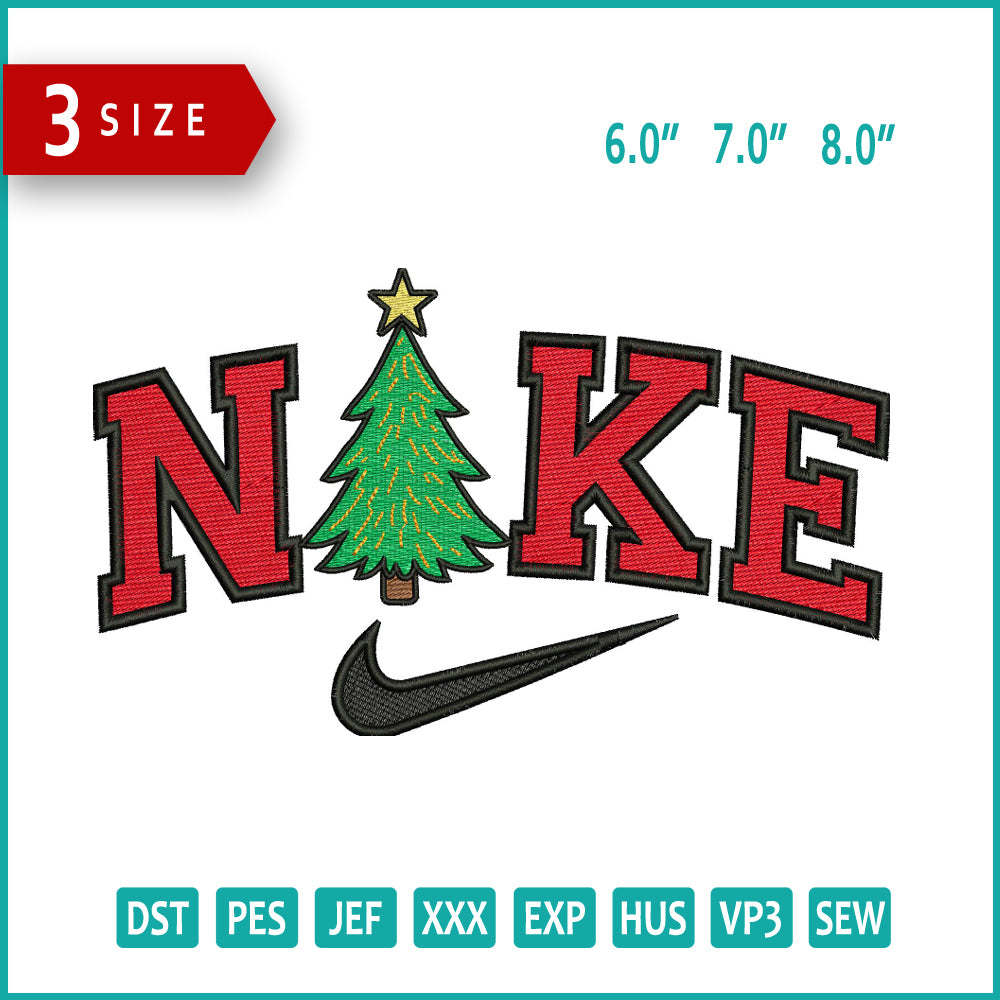 Nike Christmas Tree v3 Embroidery Design Files - 3 Size's