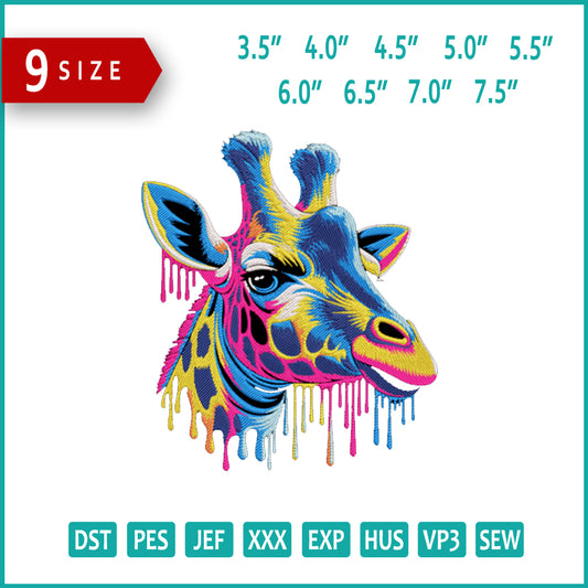 Colorful Giraffe Embroidery Design Files - 9 Size's