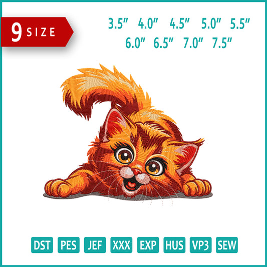 Ginger Cat Embroidery Design Files - 9 Size's