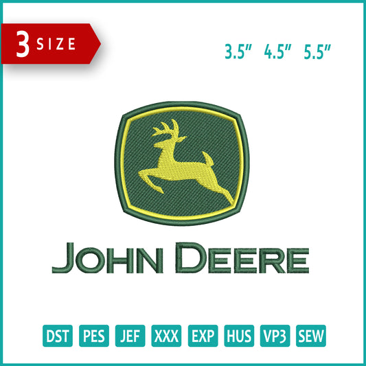 John Deere Logo Embroidery Design Files - 3 Size's
