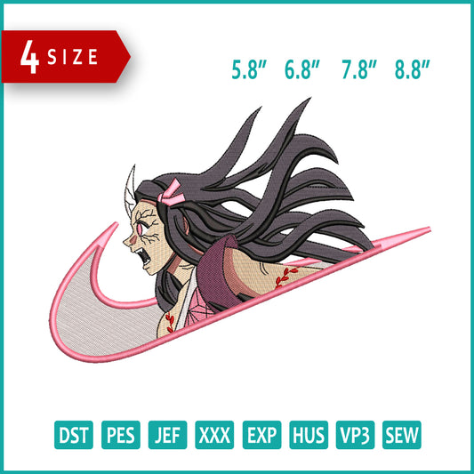 Angry Nezuko Kamado Swoosh v2 Embroidery Design Files - 3 Sizes