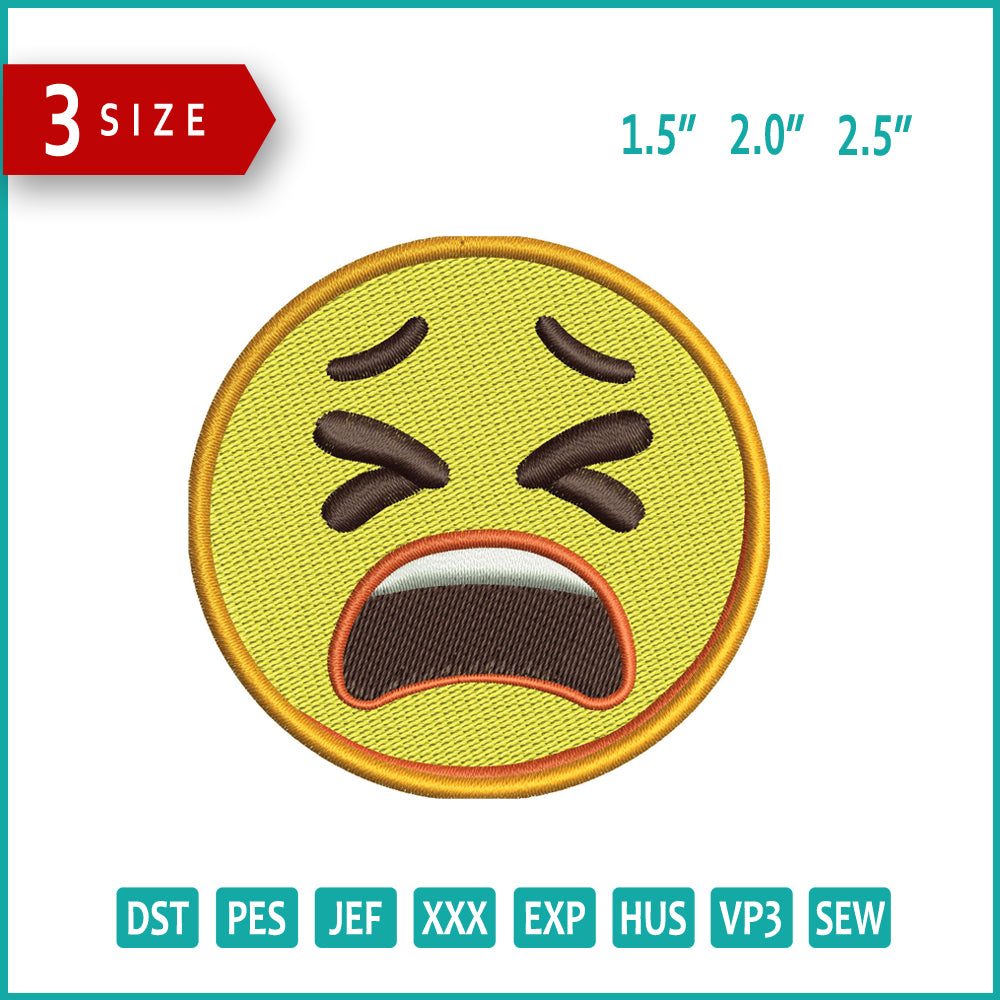 Tired Face Emoji Embroidery Design Files - 3 Size's