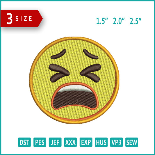 Tired Face Emoji Embroidery Design Files - 3 Size's