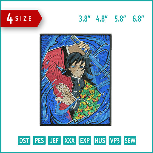 Tanjiro Water Breathing Embroidery Design Files - 4 Sizes