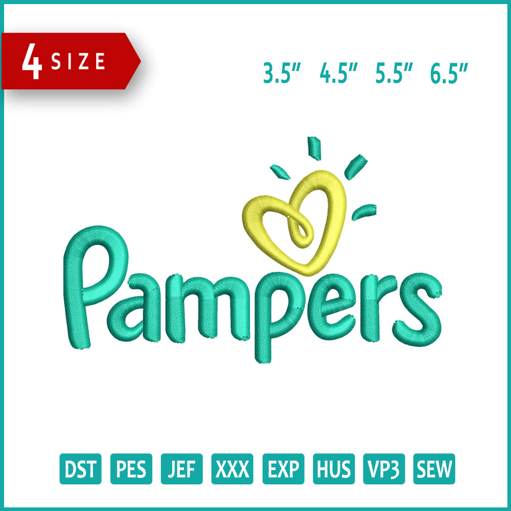 Pampers Logo Embroidery Design Files - 4 Size's