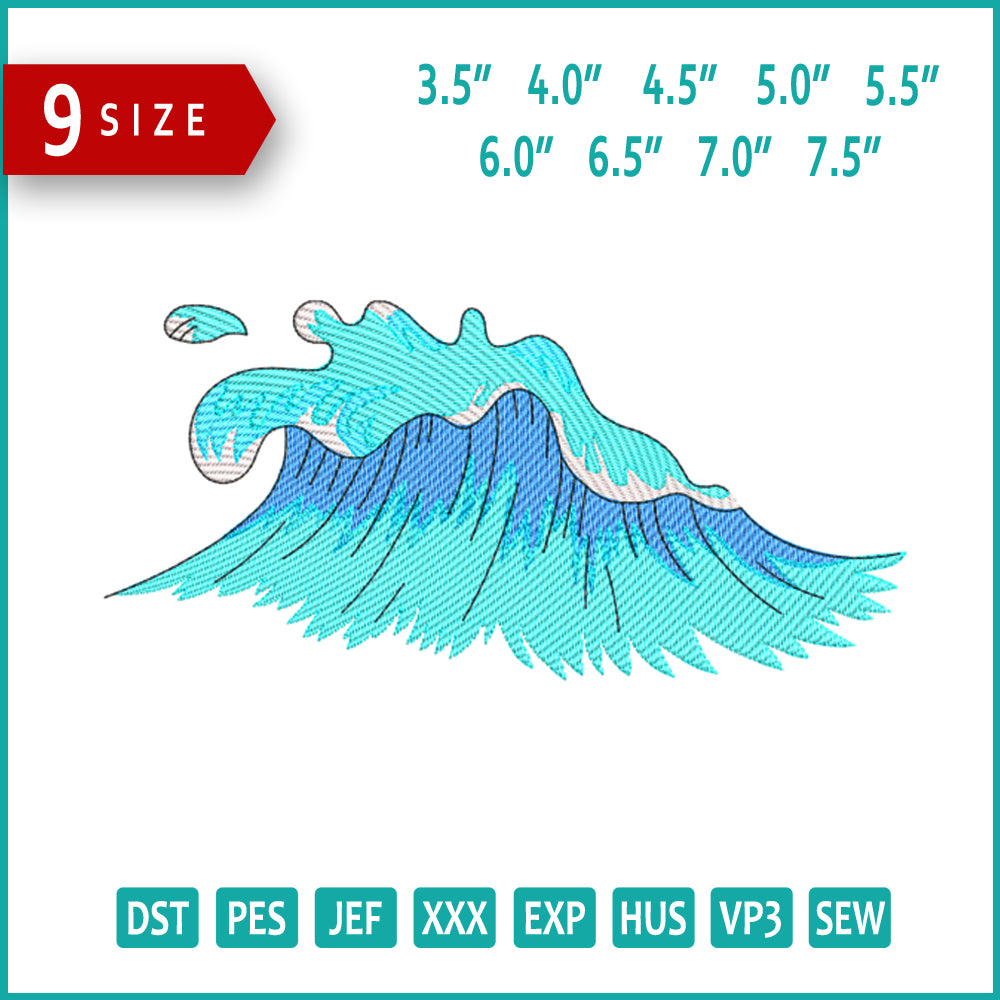 Majestic Ocean Wave Embroidery Design Files - 9 Size's