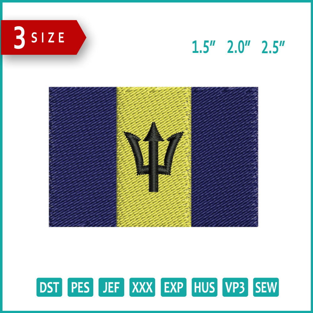 Barbados Flag Embroidery Design Files - 3 Size's