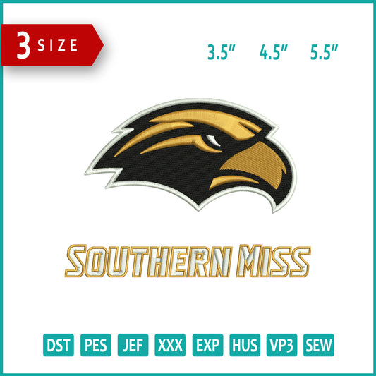 Southern Miss Golden Eagles Logo Embroidery Design Files - 3 Size's