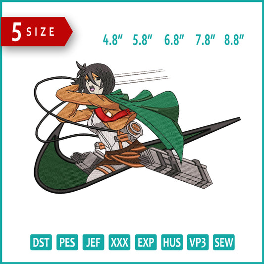 Mikasa Ackerman Swoosh Embroidery Design Files - 5 Size's