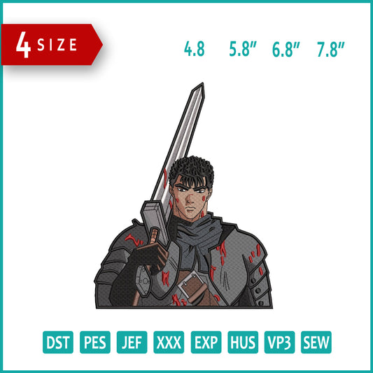Guts Berserk v2 Embroidery Design Files - 4 Sizes