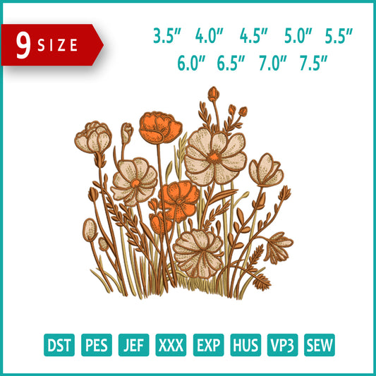 Rustic Wildflowers Embroidery Design Files - 9 Size's